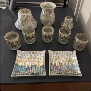 Yankee Candle Mosaic Glass Holder Set in Gold and Silver